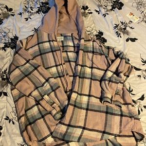 American Eagle Pink and Blue flannel hoodie